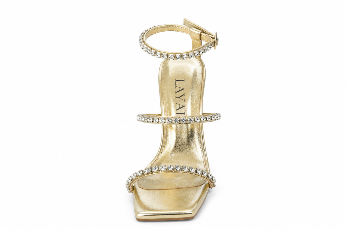 Sandale à talons Étincelle orée — Layaliheels, vue de face