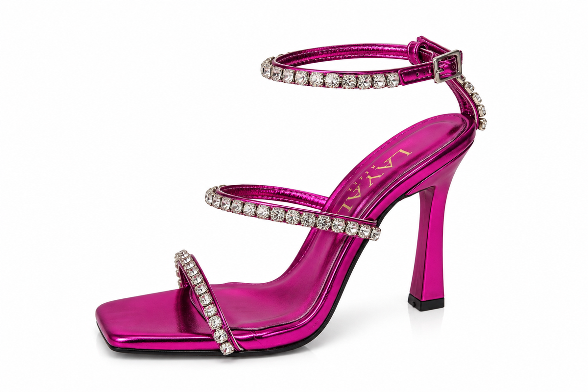 Sandale à talons Étincelle rose fuchsia — trois-quarts