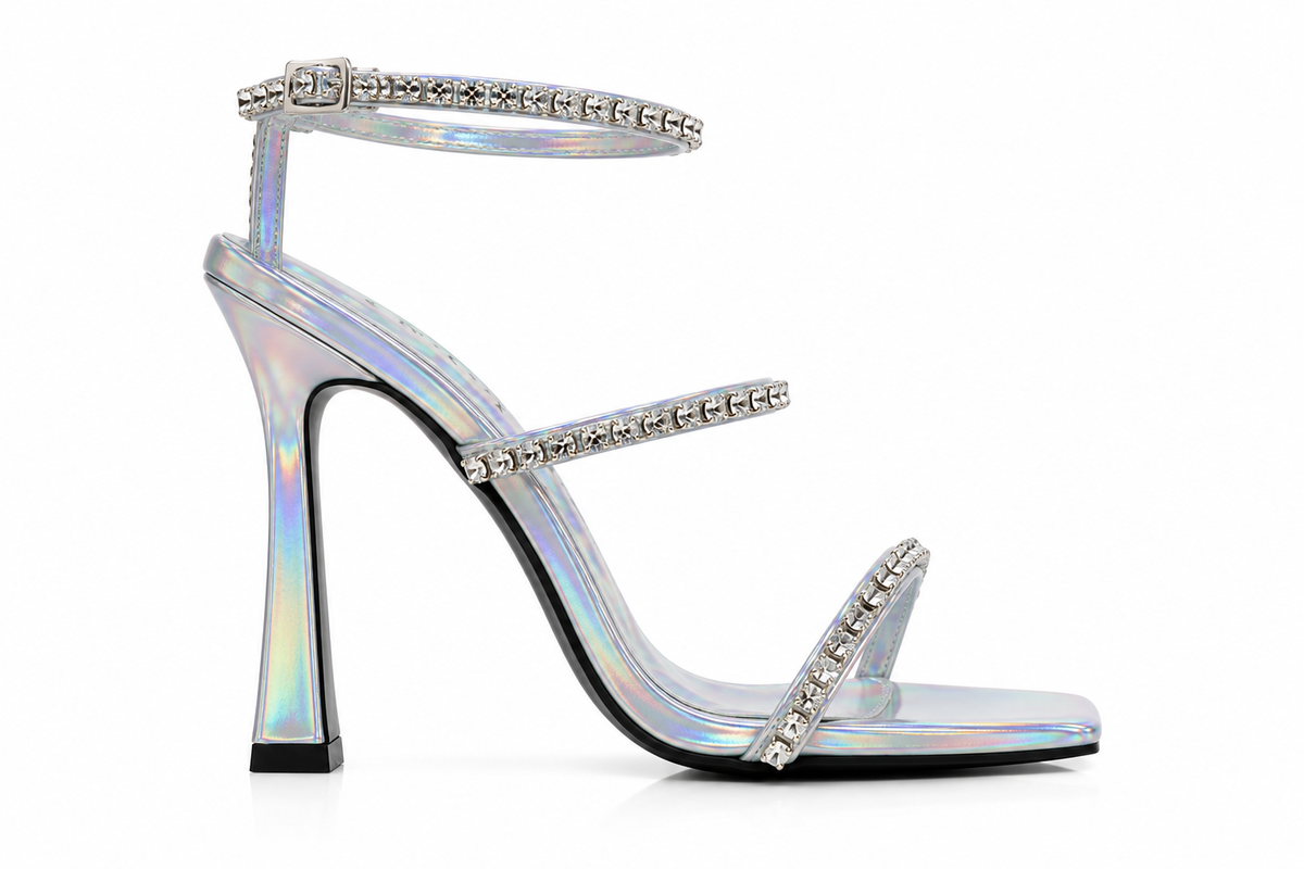 Sandale à talons Étincelle argent — profil talon