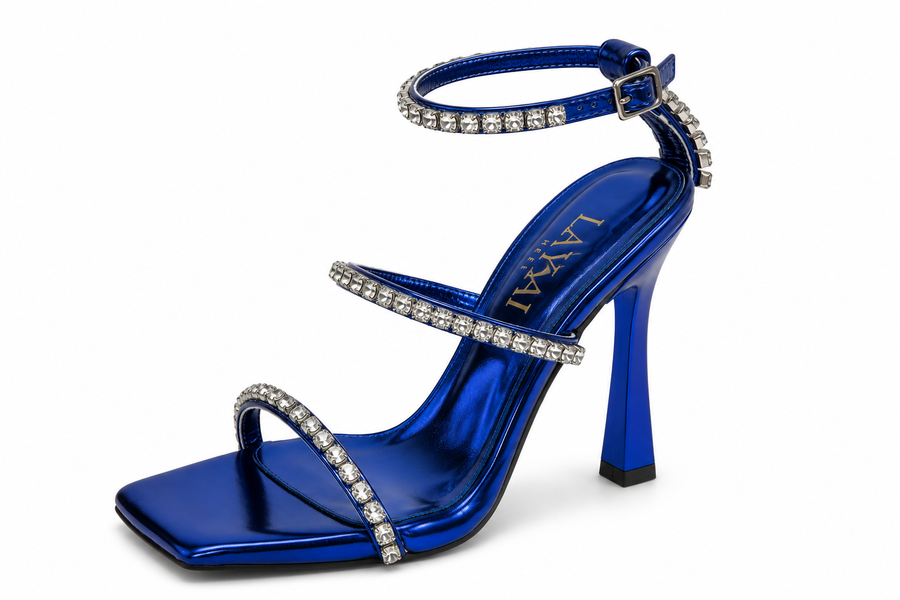 Sandale à talons Étincelle bleu roi — Layaliheels, vue de face